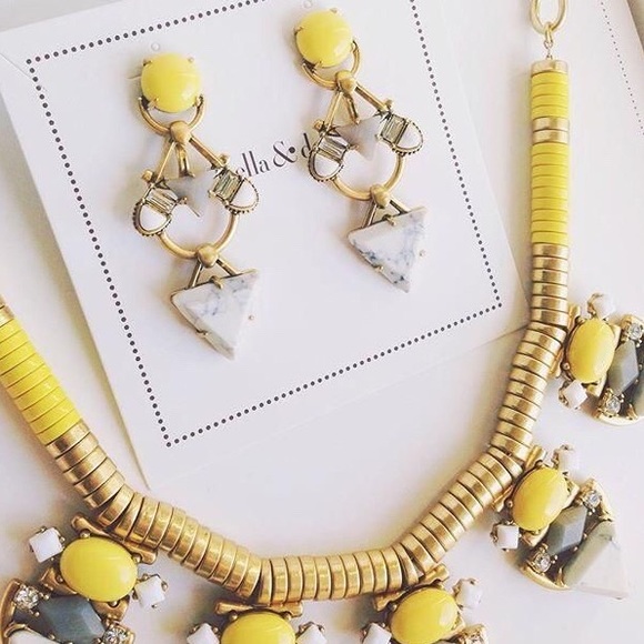 Stella & Dot | Sunshine Yellow+Gray🌞🐺⛅️Pavilion Chandelier Earrings [3in… - Picture 4 of 8